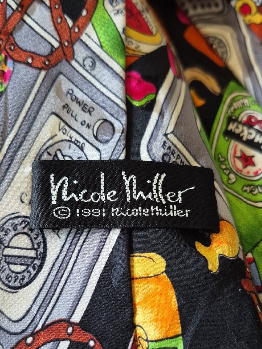 Nicole Miller Black Tie with Multicolor Snack & Beverage Motif - Picture 2 of 3